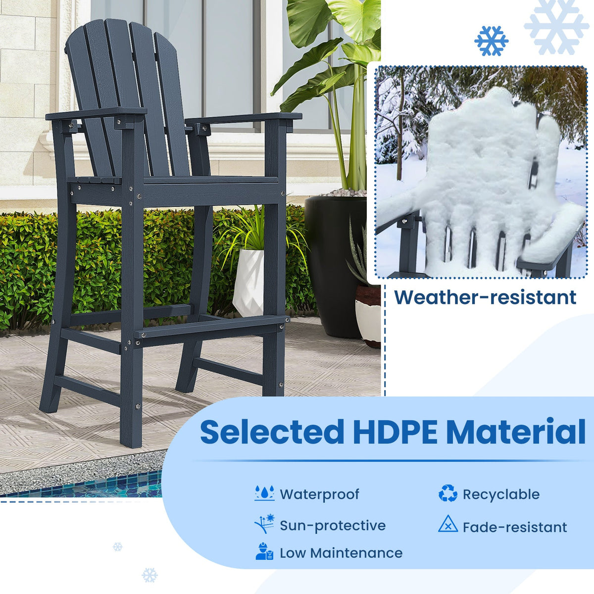 DirectDeals Outdoor HDPE Bar Stool Set of 2 – All‑Weather Counter‑Height Seating with Ergonomic Backrest & Stainless Steel Hardware