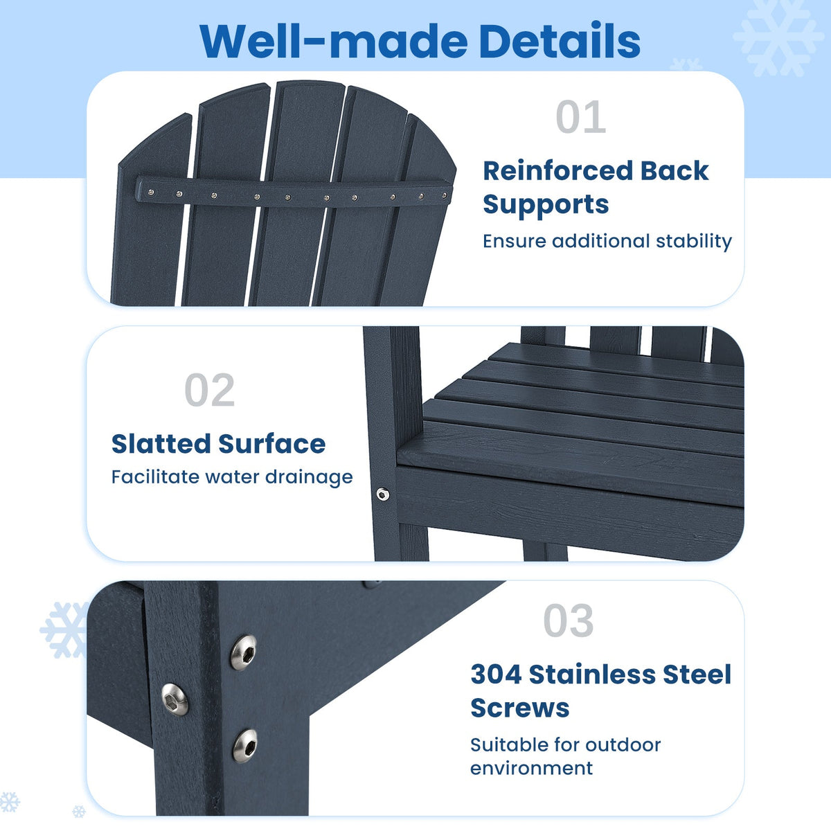 DirectDeals Outdoor HDPE Bar Stool Set of 2 – All‑Weather Counter‑Height Seating with Ergonomic Backrest & Stainless Steel Hardware
