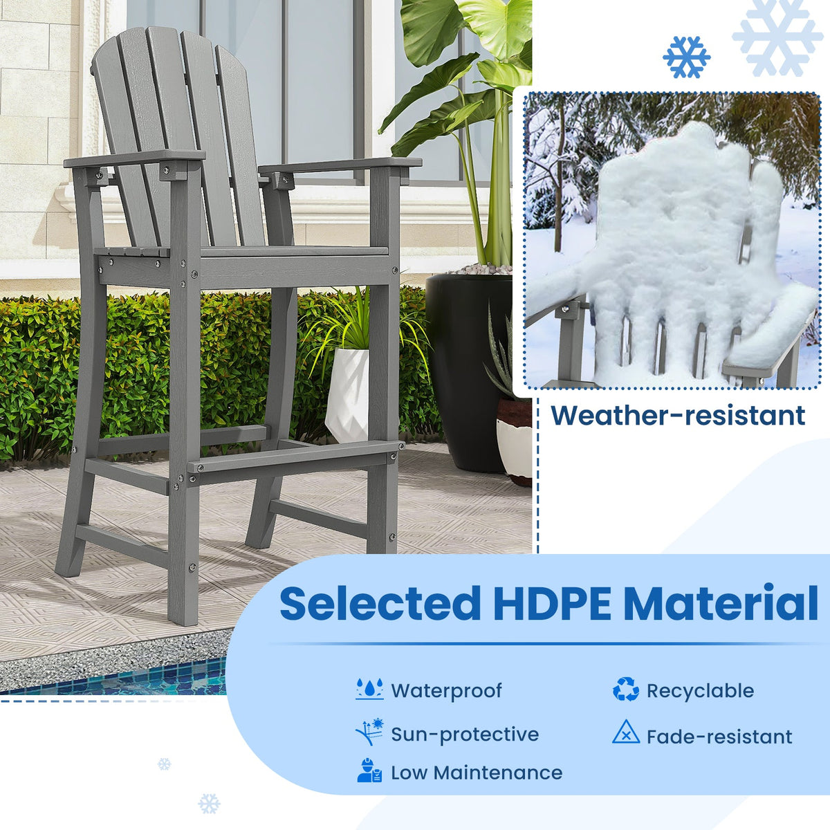 DirectDeals Outdoor HDPE Bar Stool Set of 2 – All‑Weather Counter‑Height Seating with Ergonomic Backrest & Stainless Steel Hardware