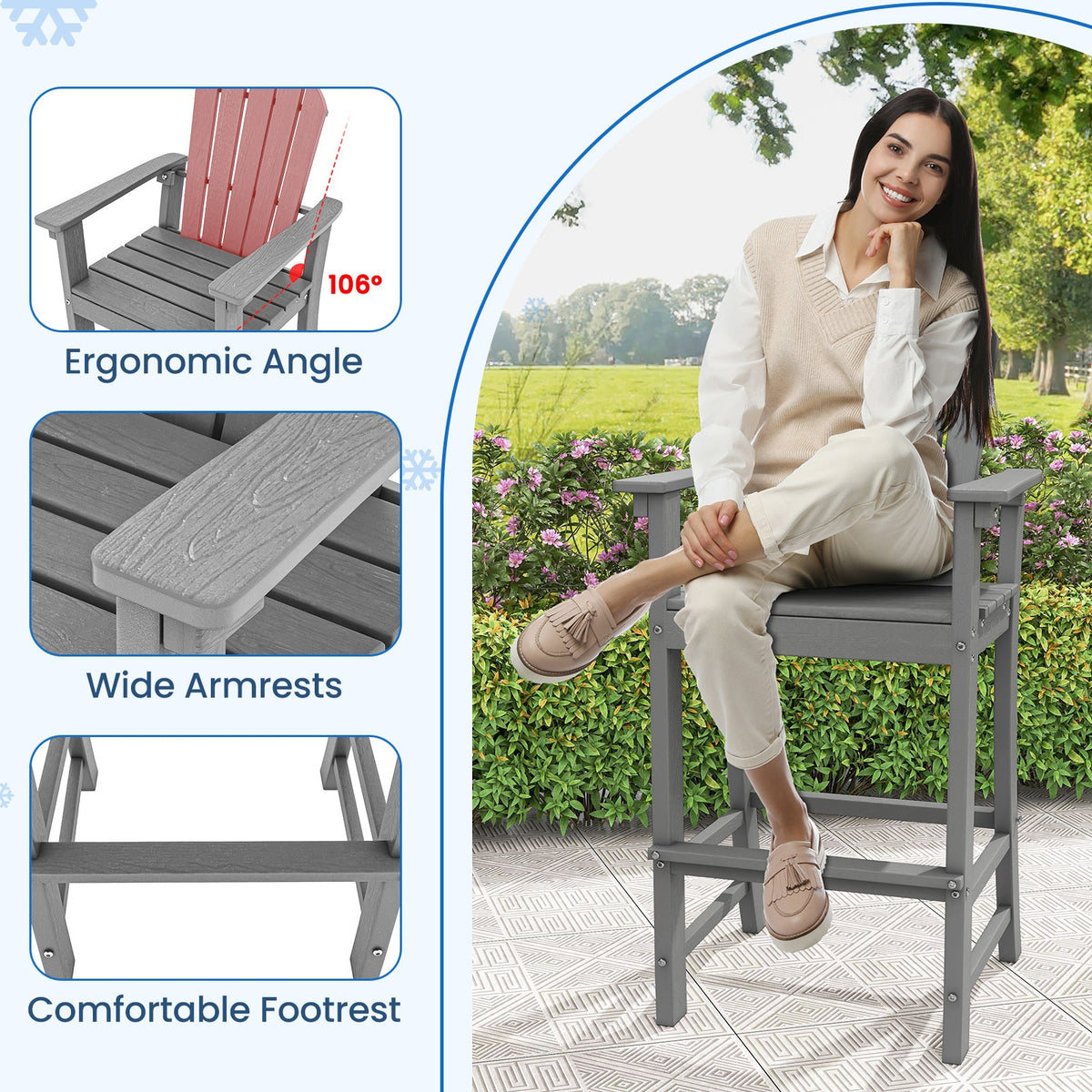DirectDeals Outdoor HDPE Bar Stool Set of 2 – All‑Weather Counter‑Height Seating with Ergonomic Backrest & Stainless Steel Hardware