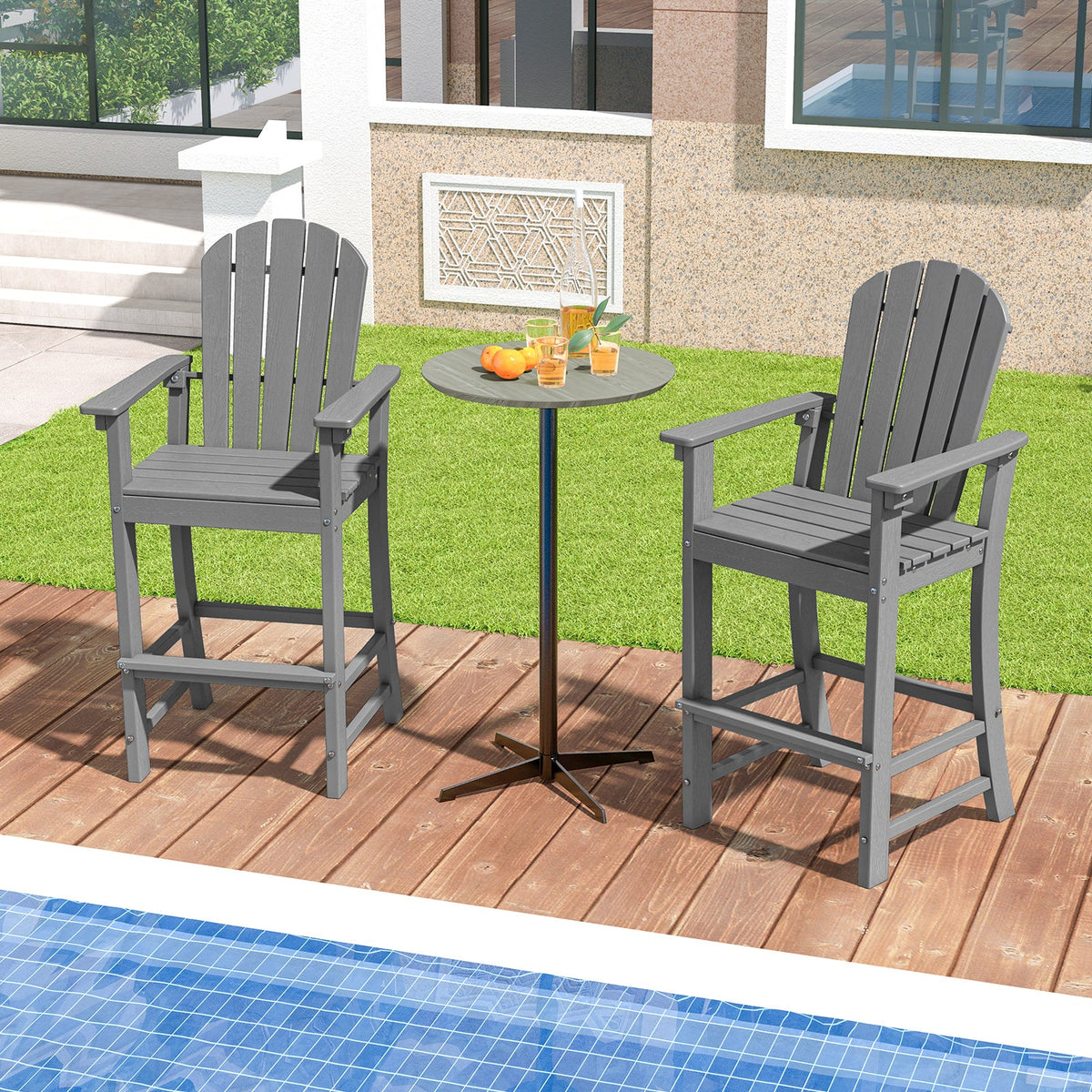 DirectDeals Outdoor HDPE Bar Stool Set of 2 – All‑Weather Counter‑Height Seating with Ergonomic Backrest & Stainless Steel Hardware