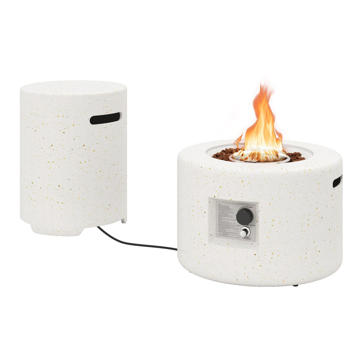 Terrazzo Outdoor Fire Pit Table Set – 40,000 BTU Modern Heater with Tank Holder, Lava Rocks & Dual Protective Covers (White)